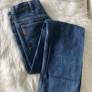 Vintage Cinch Up Dark Blue Denim Straight Jeans 27x32